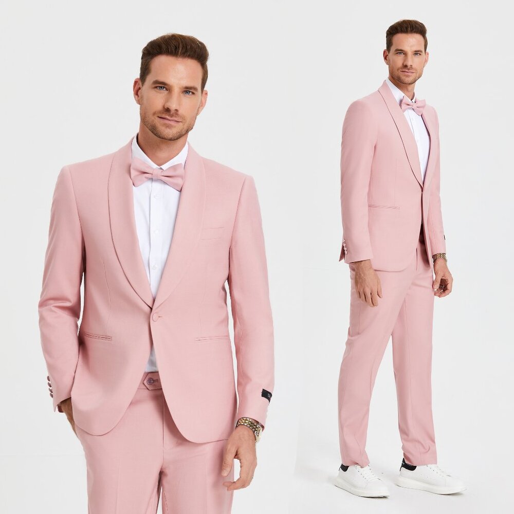 Skinny-Fit  Tazio Men's 2-Piece Shawl Collar Suit, Dusty Rose